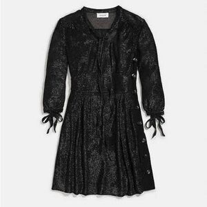 New Coach Lurex Tie Neck Black Shimmer Dress Size 8 NWT